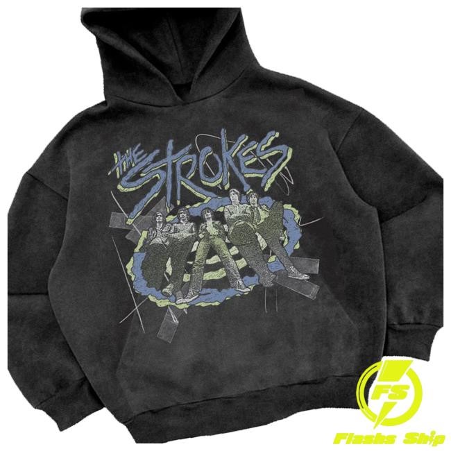 The Strokes Official Store Merch Shop Heavy Knit Garment Dyed Photo Pullover Hoodie Sweatshirt