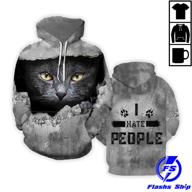 Trending Black Cat I Hate People All Over Printed 3D Sweatshirt