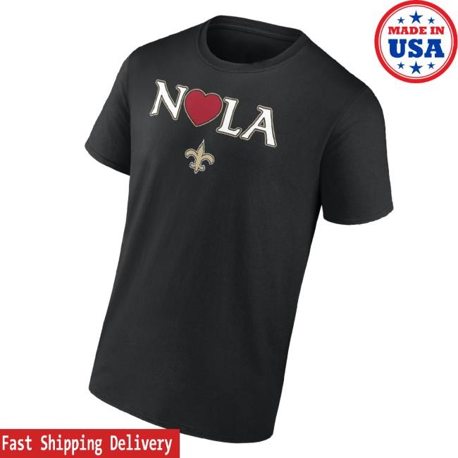 New Orleans Saints Merch Men's Black New Orleans Saints Heart Nola New Shirt
