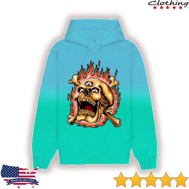 Mbm.Gallery Flaming Skull Blue Dye New Hoodie