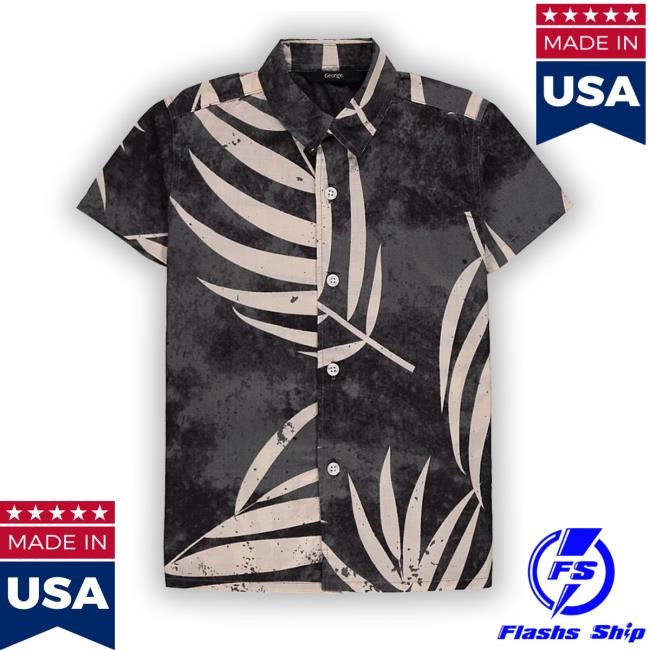Grey Washed Palm Leaf Short Sleeve Shirts